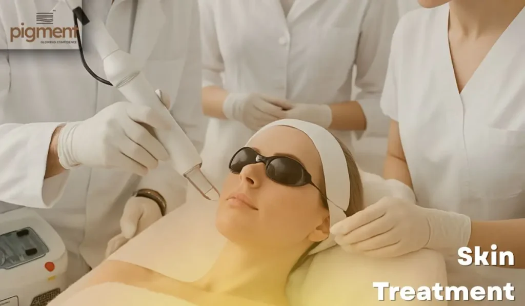 Dermatologist performing laser skin treatment at a clinic in Bangalore