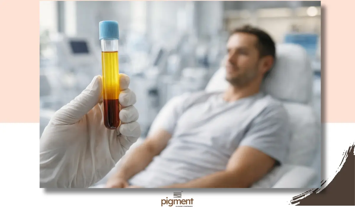 Dermatologist preparing GFC hair treatment plasma for hair loss therapy in a Bangalore clinic.