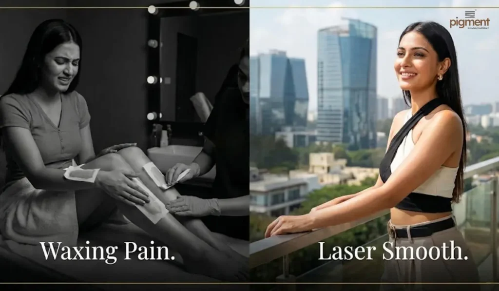 Comparison of painful waxing versus smooth laser hair removal results for Bangalore women.