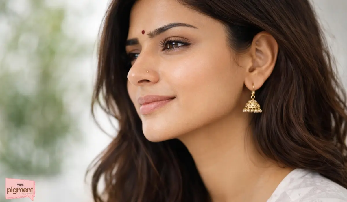 Close-up profile of an Indian woman showing smooth, calm, and irritation-free skin on her face following a safe laser hair removal treatment.