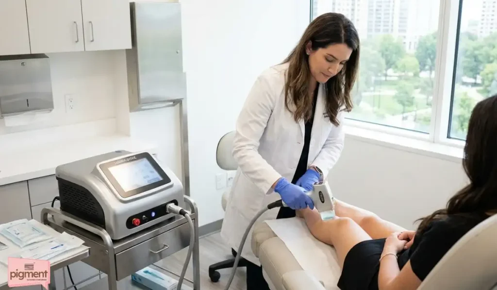 Dermatologist performing full body laser hair removal in Bangalore clinic.